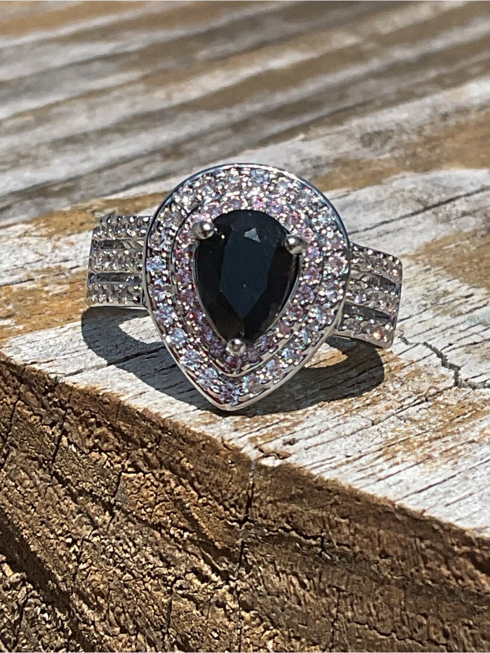Double Halo Blue Sapphire Ring 7